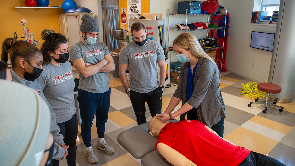 Students develop their skills through hands-on learning at the Athletic Training Lab led by Professor Stevie Clines