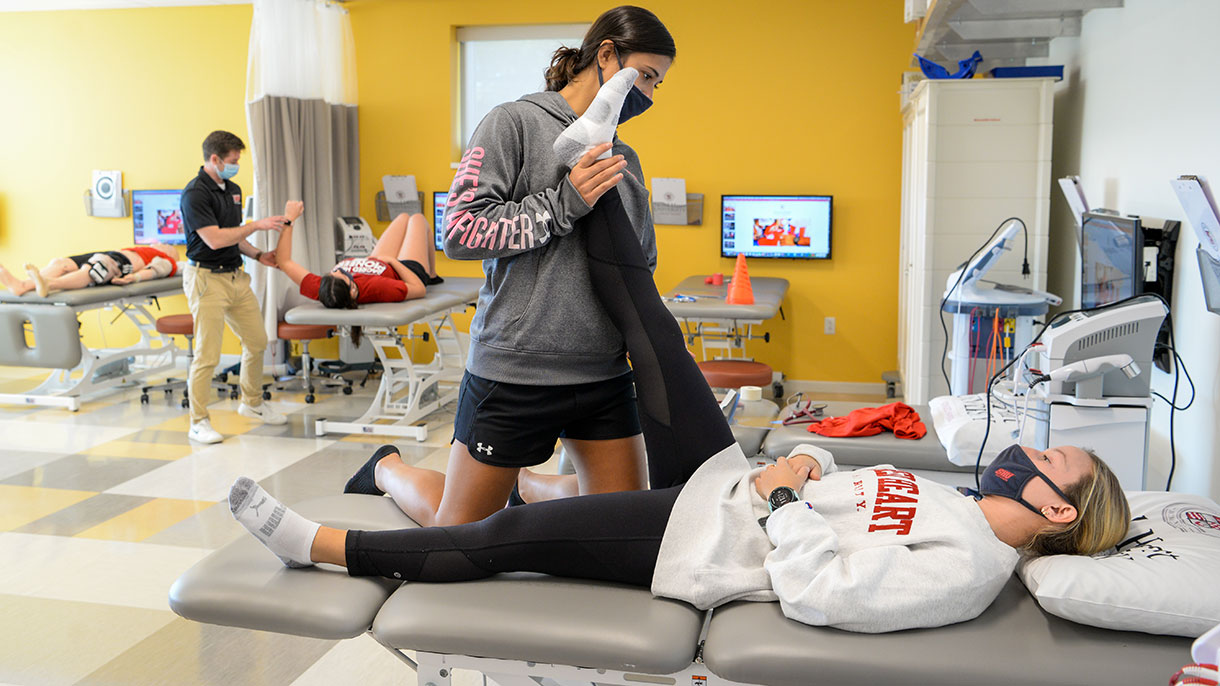 Students develop their skills through hands-on learning at the Athletic Training Lab