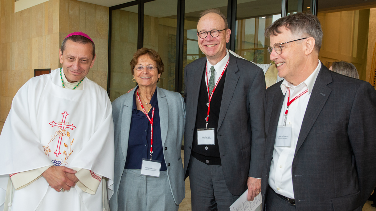 Bishop Frank J. Caggiano, Dr. Michelle Loris, John Boyle and Ken Parker
