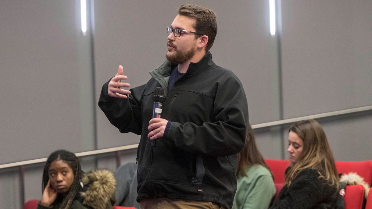 Student in audience asking a question