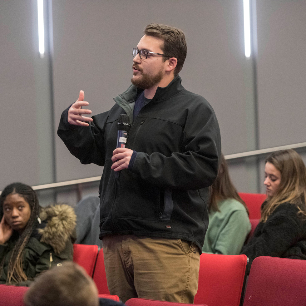 Student in audience asking a question