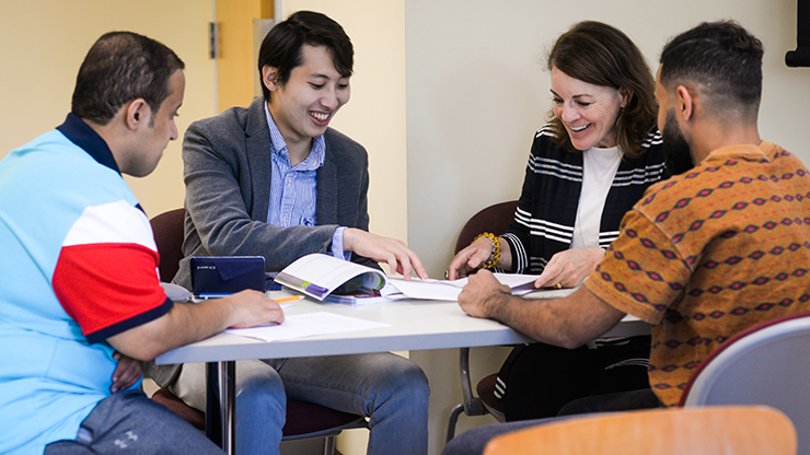 students studying in class