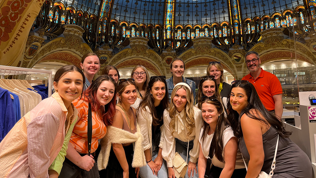 Group photo of SHU students at Galeries Lafayette in Paris