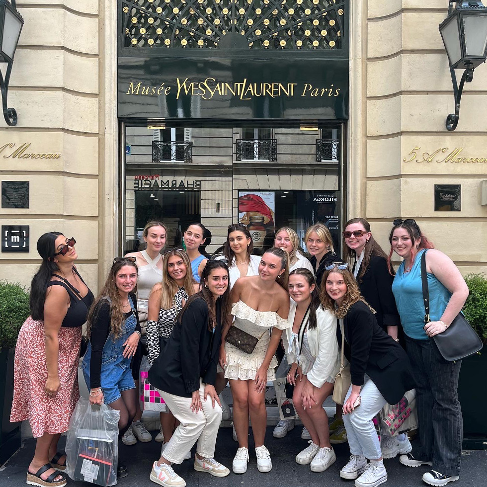 Group photo of SHU students Yves Saint Laurent in Paris