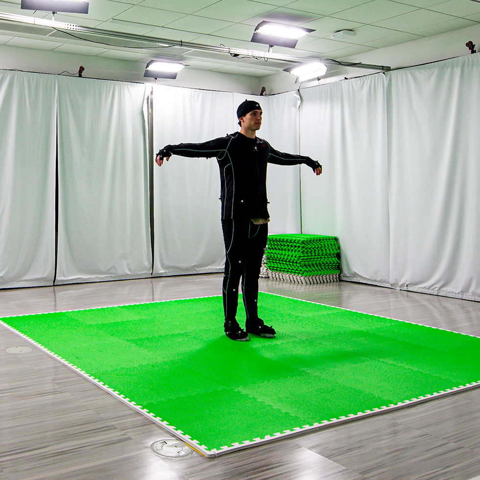 college student in a motion capture suit