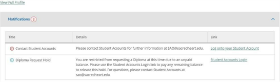 Screenshot of notifications bar in SPA