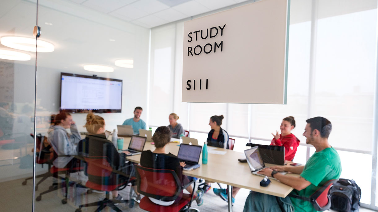 group of students in a study room