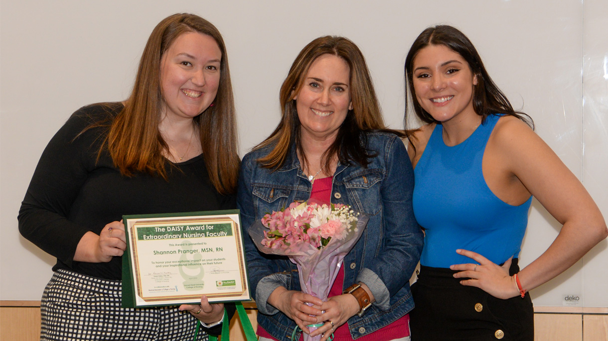Pictured left to right - Genevieve Nitzsche '22, Professor Shannon Pranger, Marissa Pettinelli '22