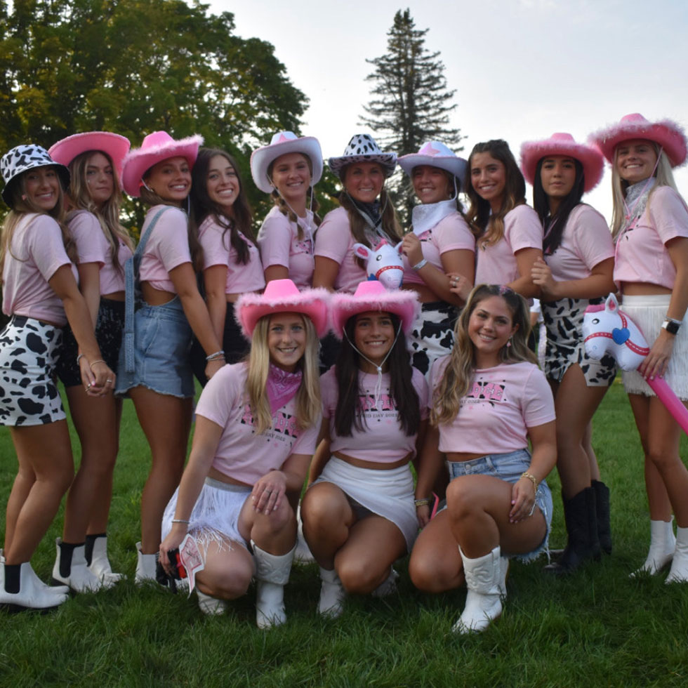 Members of Kappa Delta wearing cowgirl hats on Bid Day