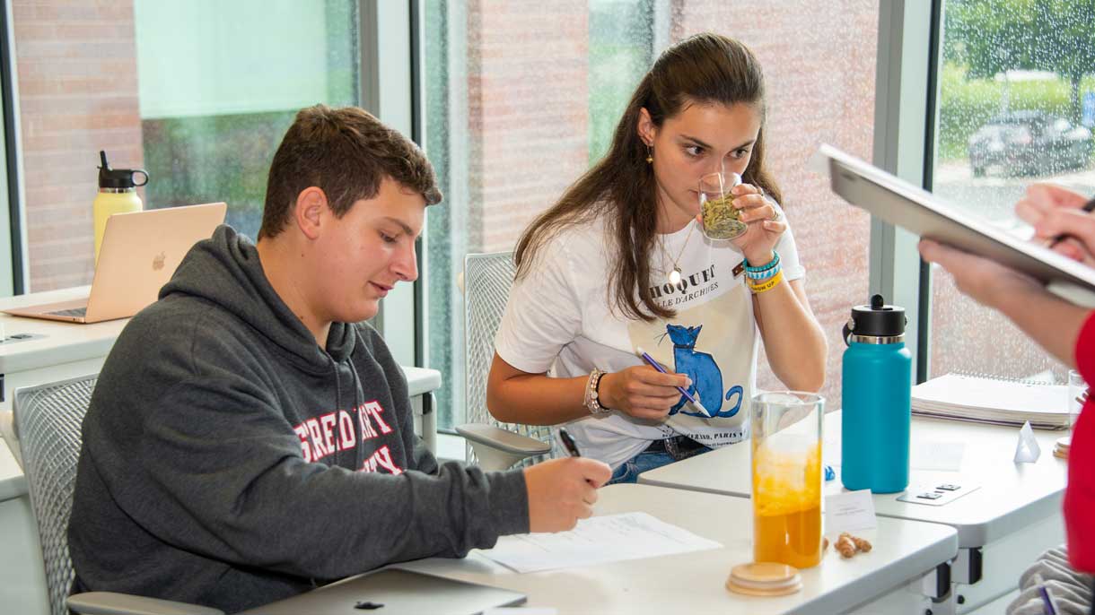 Students smelling medieval spices