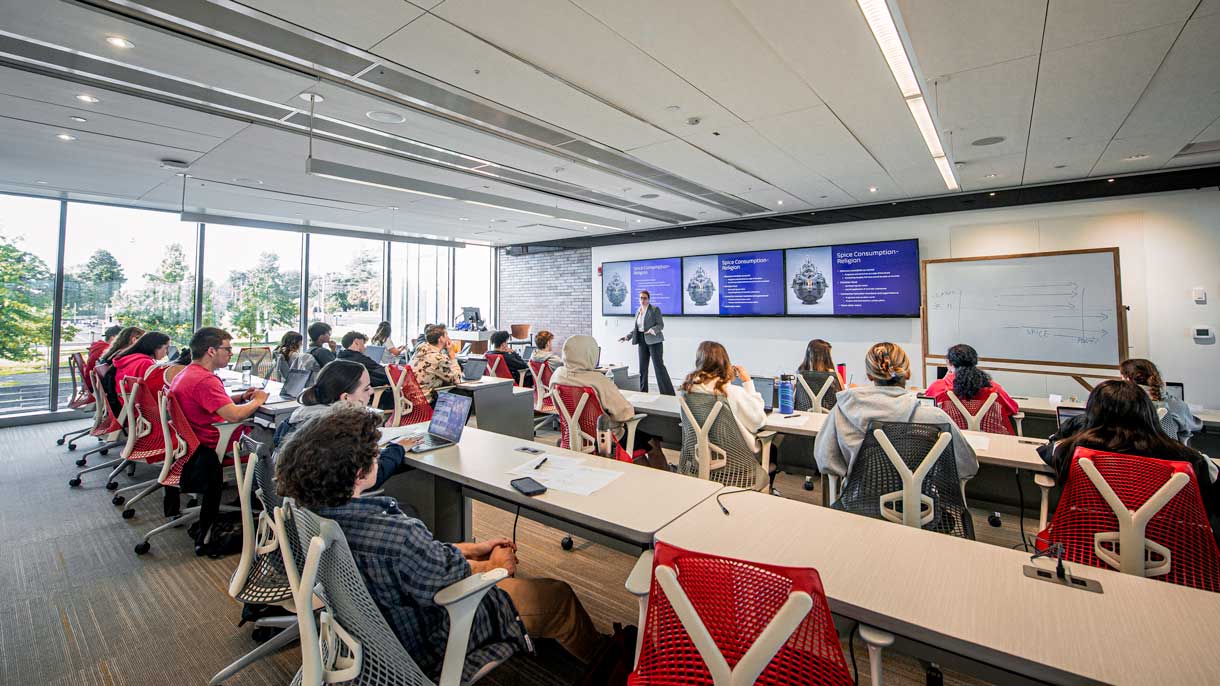Students listening to professor