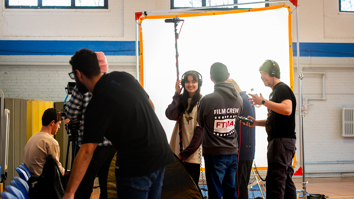 film students on a movie set