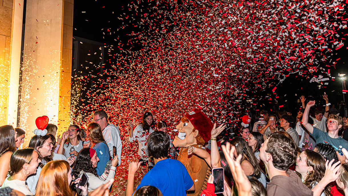 a celebration with confetti in the air
