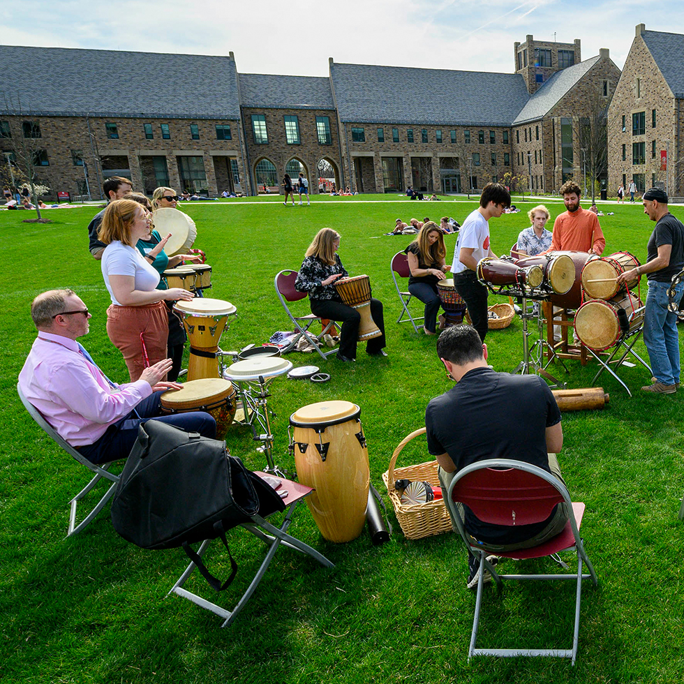 people in a drum circle