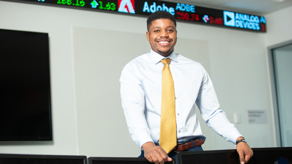 Business student in finance classroom