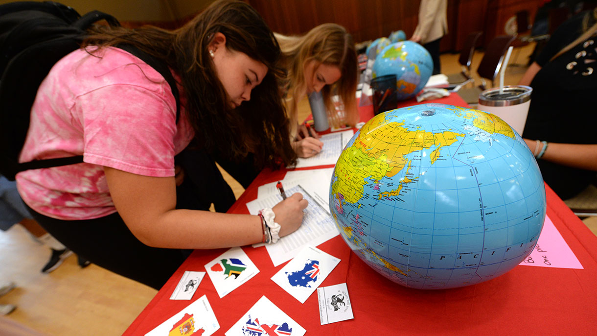 students at a study abroad fair