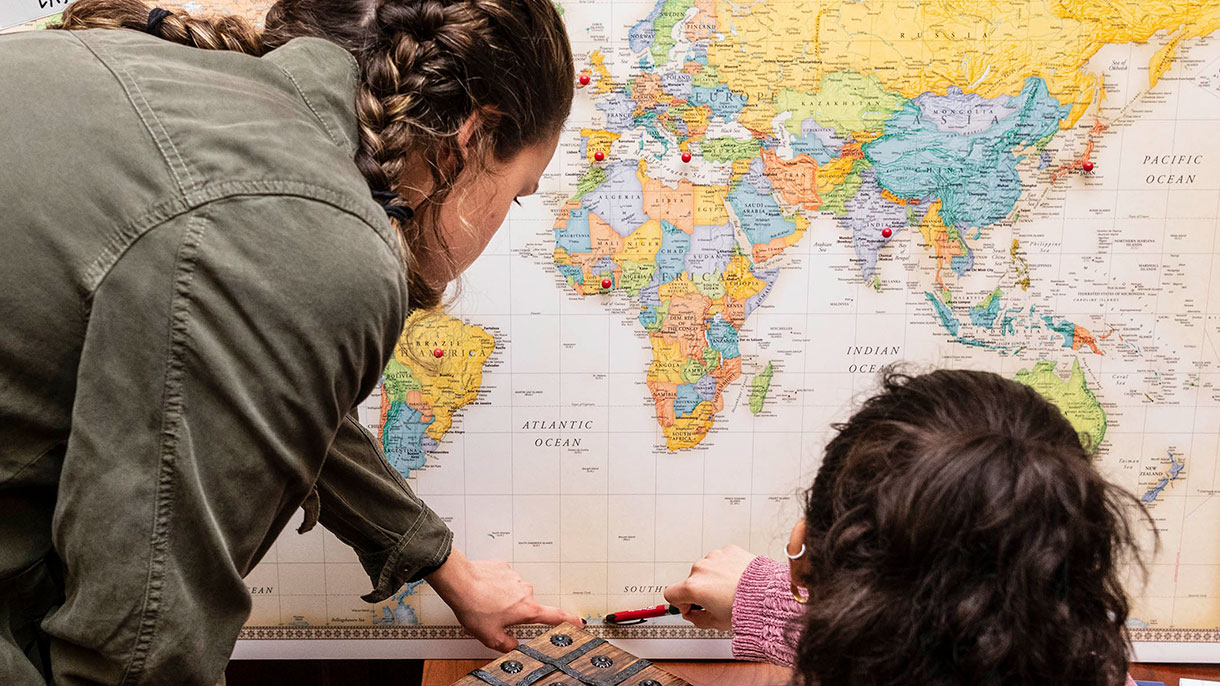 student looking at a map