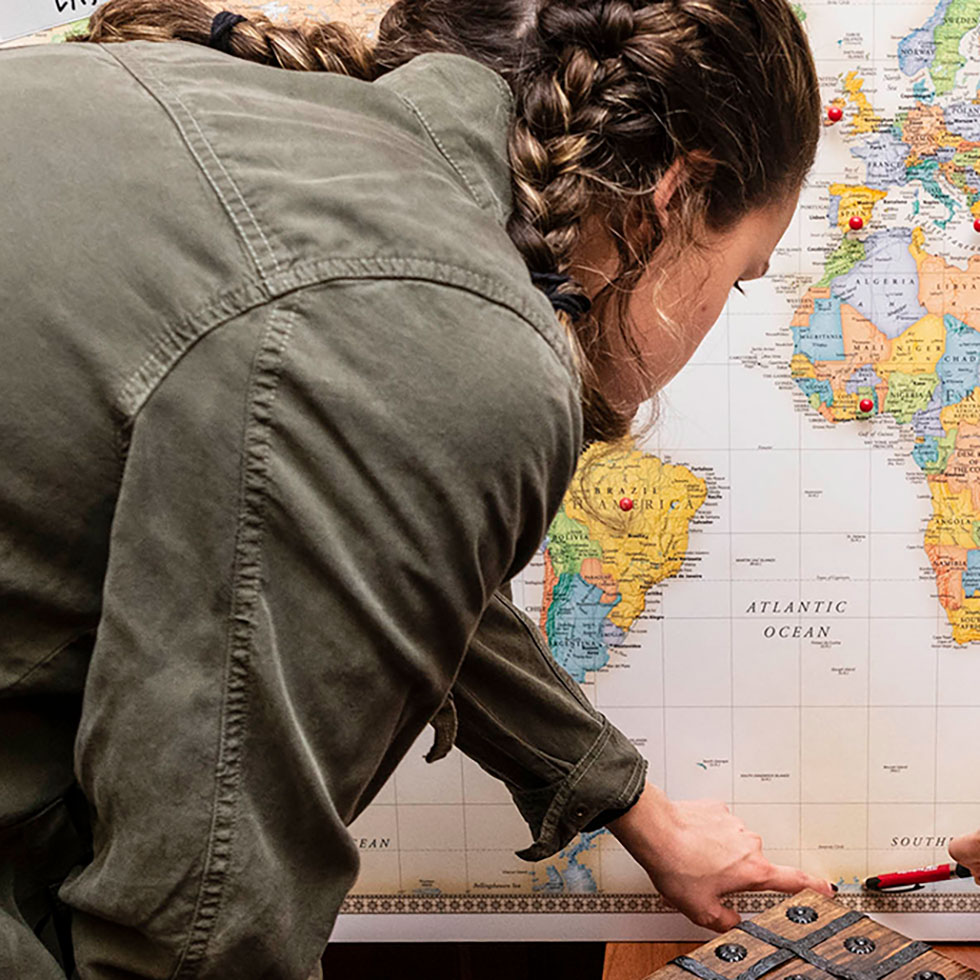student looking at a map