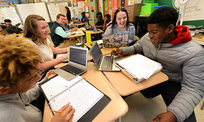 Students gathered at their desks
