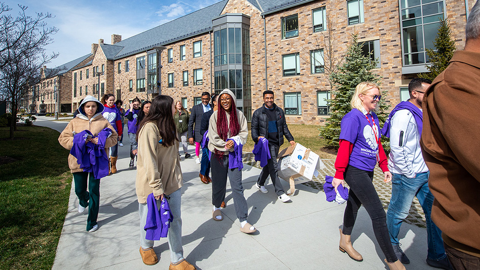 college students walking