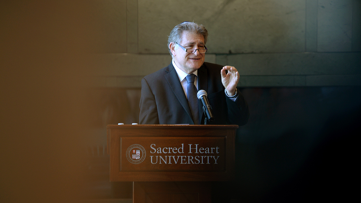 Rabbi Abraham Skorka speaking at the dedication of Jorge Bergoglio Hall