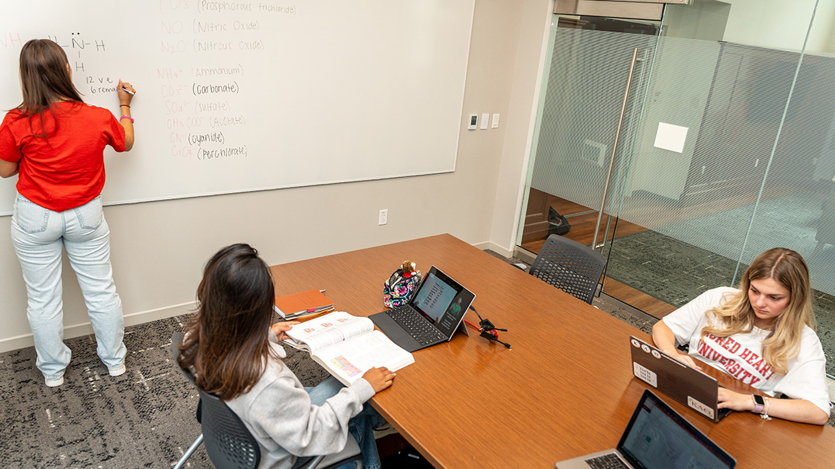 students working in a study space
