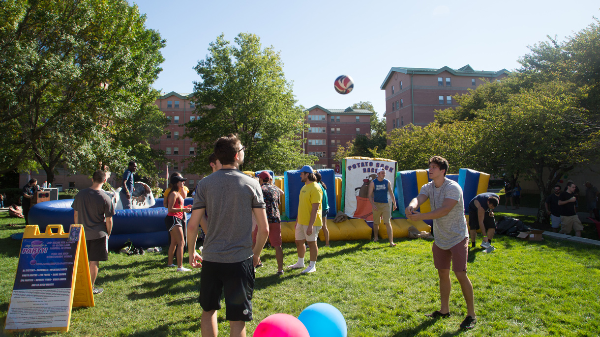 Students playing lawn games