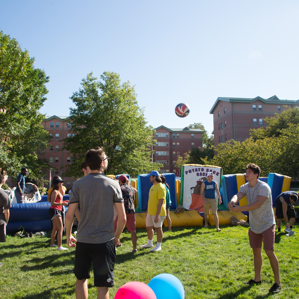 Students playing lawn games