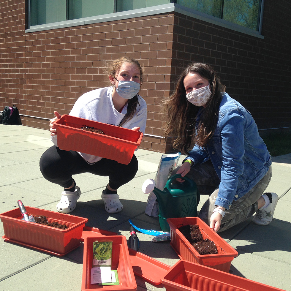 SHU students gardening