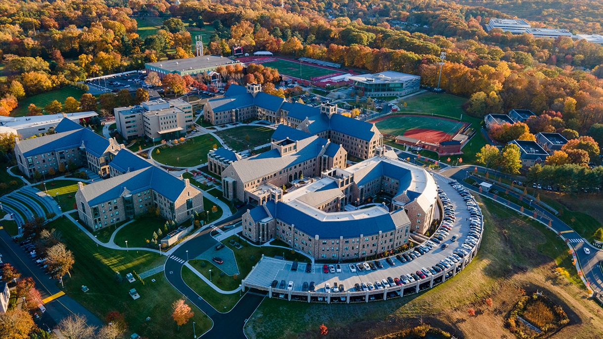 Aerial photo of Pioneer Village at Sacred Heart University