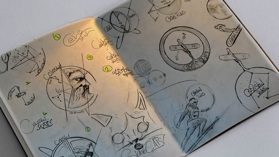 drawings in a sketchbook