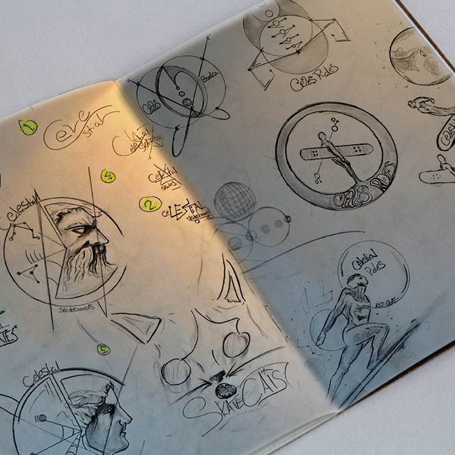 drawings in a sketchbook