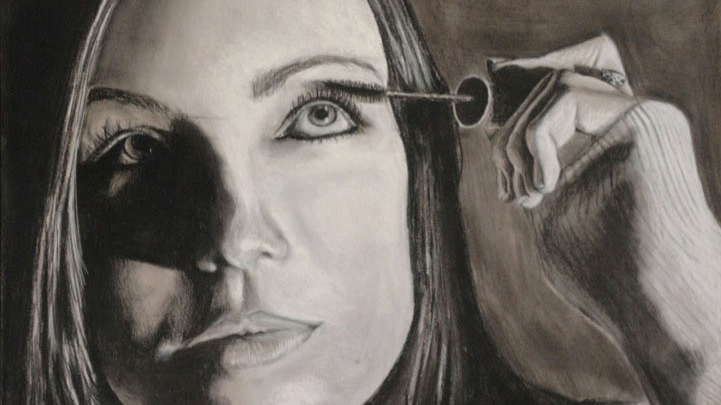 drawing of a person putting on makeup