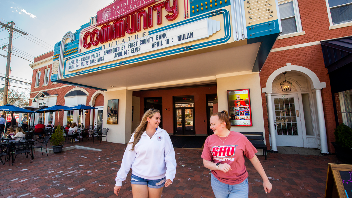 Students walking out of the SHU Community Theatre