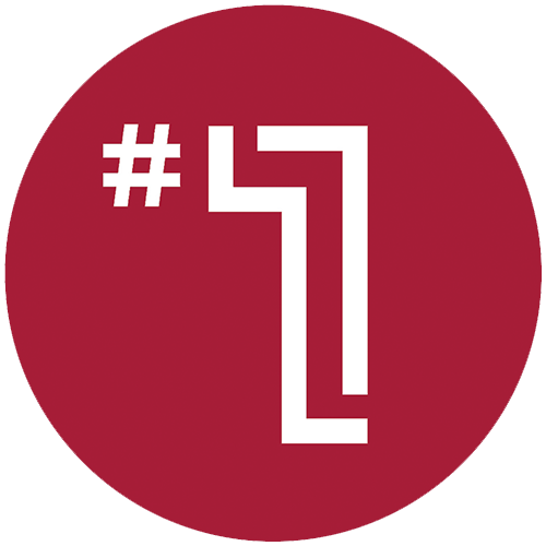 Number one in a red circle