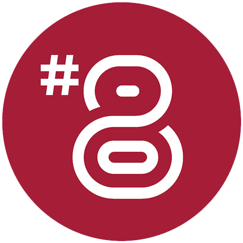 number eight in a red circle