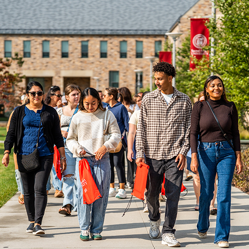 a group of people on a campus tour