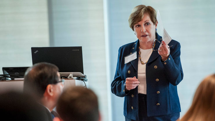 Professional presenting to an audience