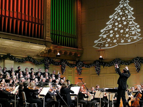Boston Pops orchestra performing a holiday concert
