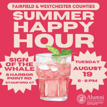 Fairfield & Westchester County Alumni summer happy hour event information - duplicated in text on page