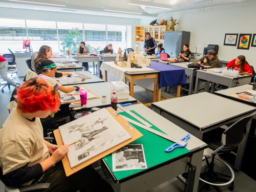 Students drawing in studio