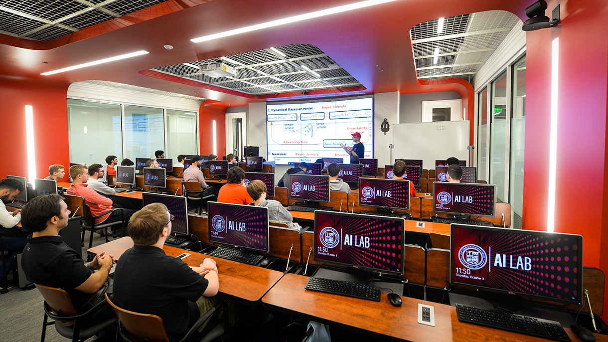 college students in a computer science class