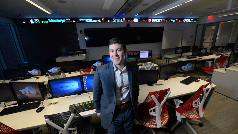 Student in a business classroom
