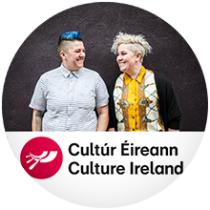 Jules Stewart and Grainne Hunt with Culture Ireland logo