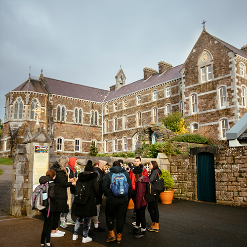 students at an Irish building