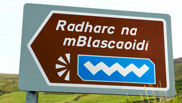 Road sign with gaelic words