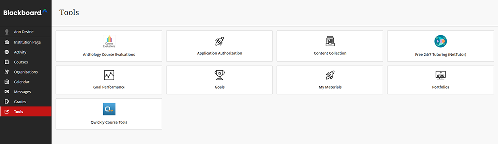 screenshot in Blackboard on how to navigate to NetTutor