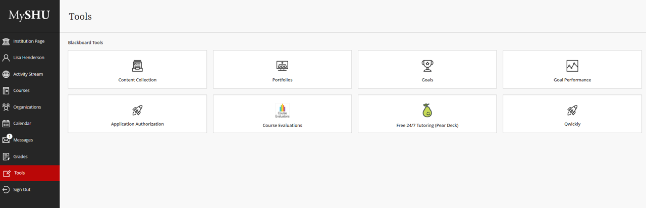 screenshot in Blackboard on how to navigate to Pear Deck