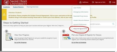 Screenshot of where to select Required Agreements