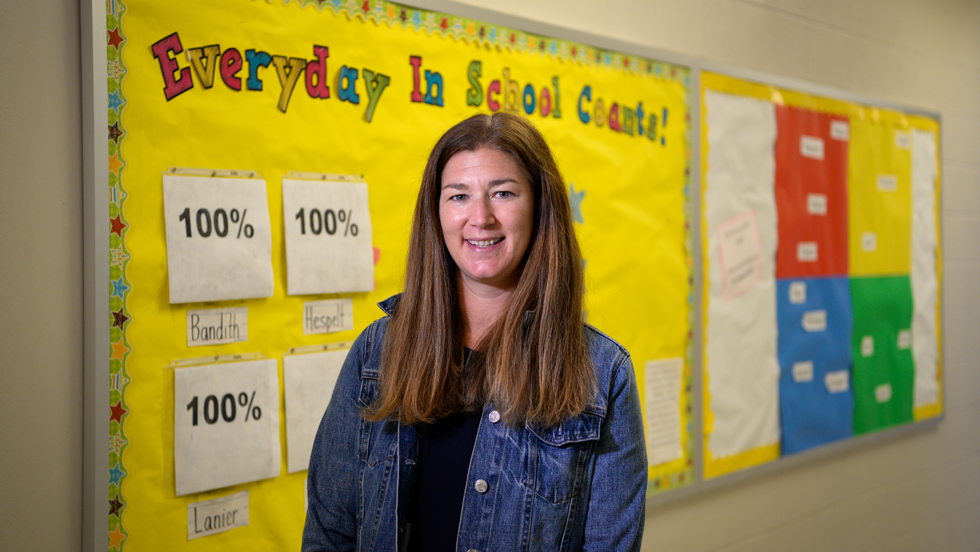 Elementary school teacher in a classroom